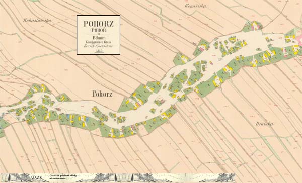 Mapa z Císařských povinných otisků - obec Pohorz (rok 1840)