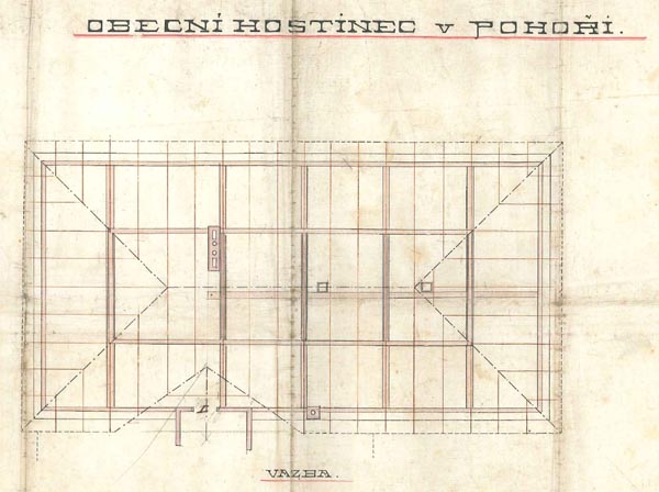 stavební plán obecního hostince v Pohoří - vazba (rok 1893)