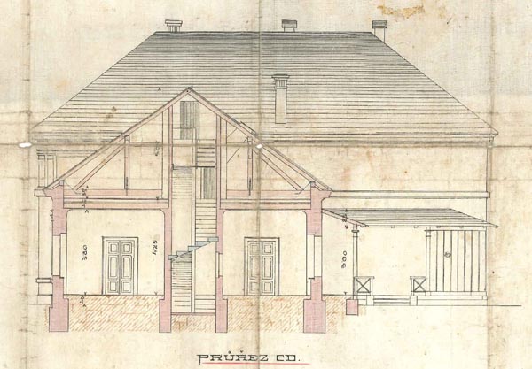 stavební plán obecního hostince v Pohoří - průřez CD (rok 1893)