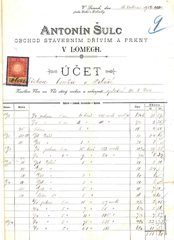 doklady ke stavbě jeviště (rok 1904)