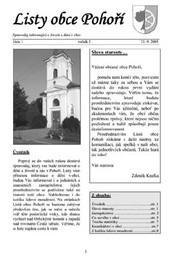 1. vydání Listů obce Pohoří (rok 2005)