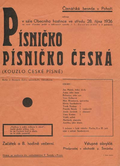 opereta Písničko písničko česká (rok 1936)